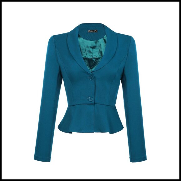 Cropped Blazer Work Office Suit Jacket Long Sleeve Peplum Ruffles